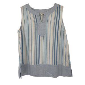 Talbots Womens Sleeveless Striped Tunic Top Blue/White 100% Cotton Size L